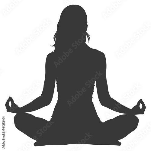 Silhouette Woman meditation yoga full body black color only