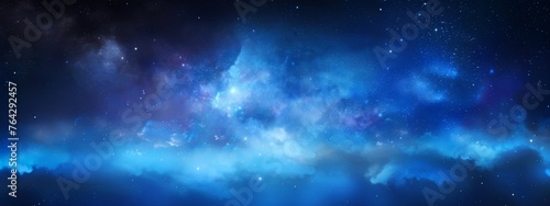 Night sky with stars. Universe filled with clouds, nebula and galaxy. Landscape with gradient blue and purple colorful cosmos with stardust and milky way. Magic color galaxy, space background  © JovialFox
