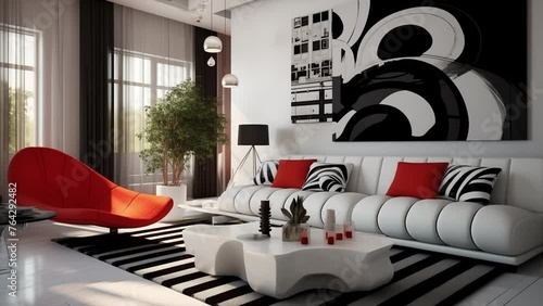 Un joli salon blanc, des canapés avec de jolis design. photo