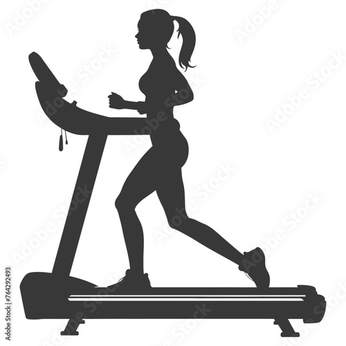 Silhouette woman using a treadmill full body black color only