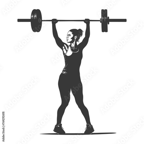 Silhouette Woman weightlifting Player in action full body black color only