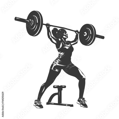 Silhouette Woman weightlifting Player in action full body black color only