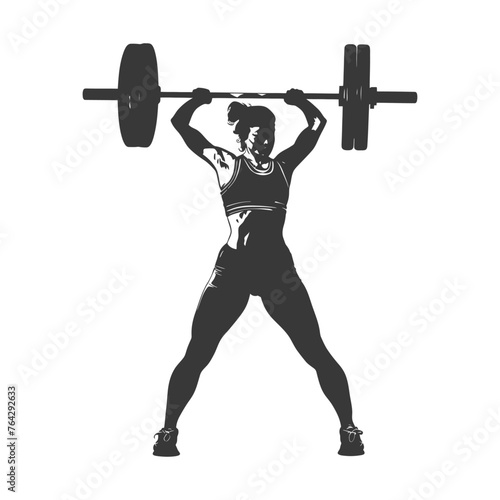 Silhouette Woman weightlifting Player in action full body black color only