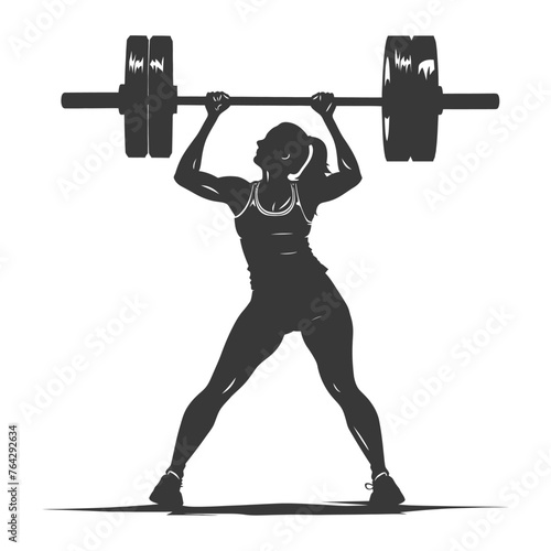 Silhouette Woman weightlifting Player in action full body black color only