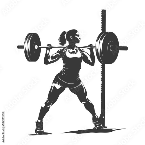 Silhouette Woman weightlifting Player in action full body black color only