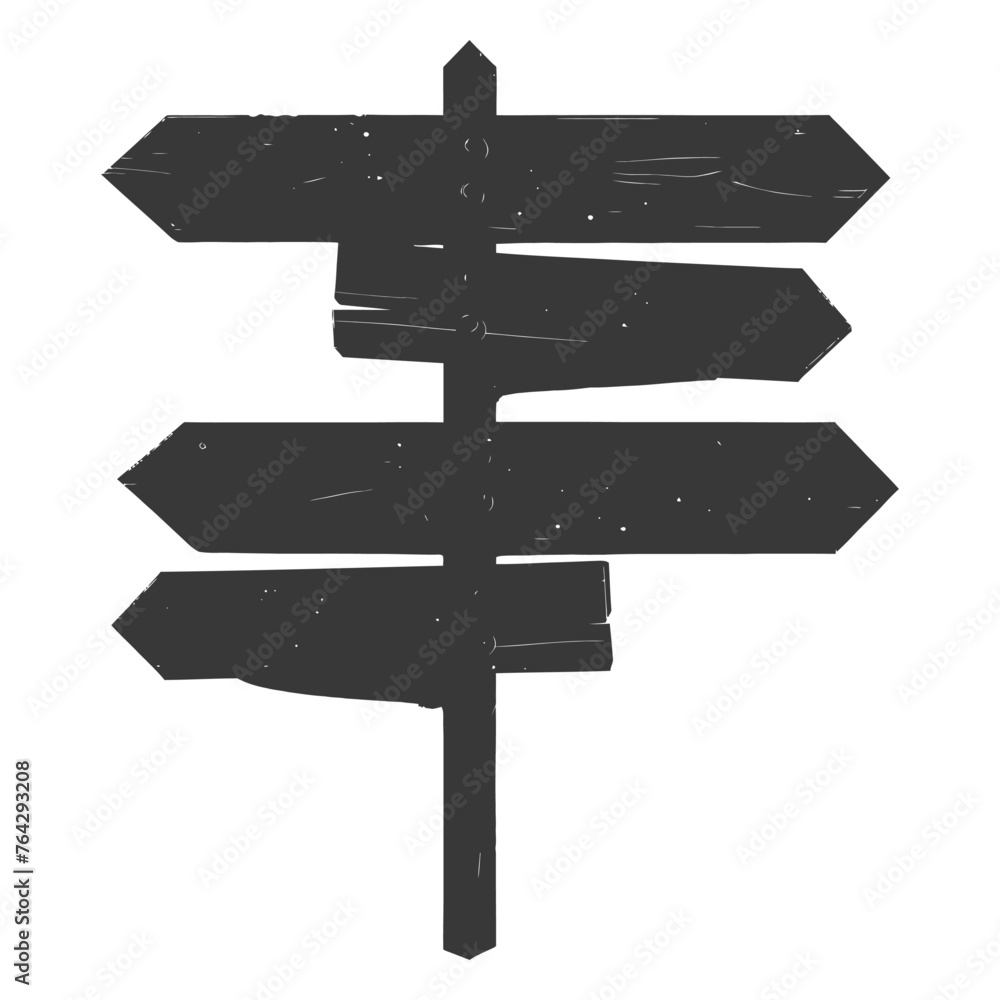 Silhouette wooden directional signboard black color only Silhouette wooden directional signboard black color only