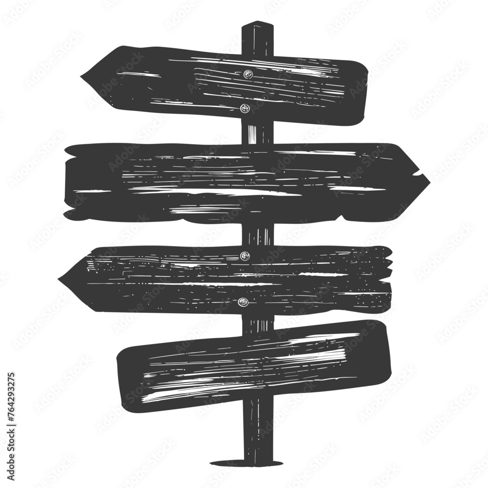 Silhouette wooden directional signboard black color only Silhouette wooden directional signboard black color only