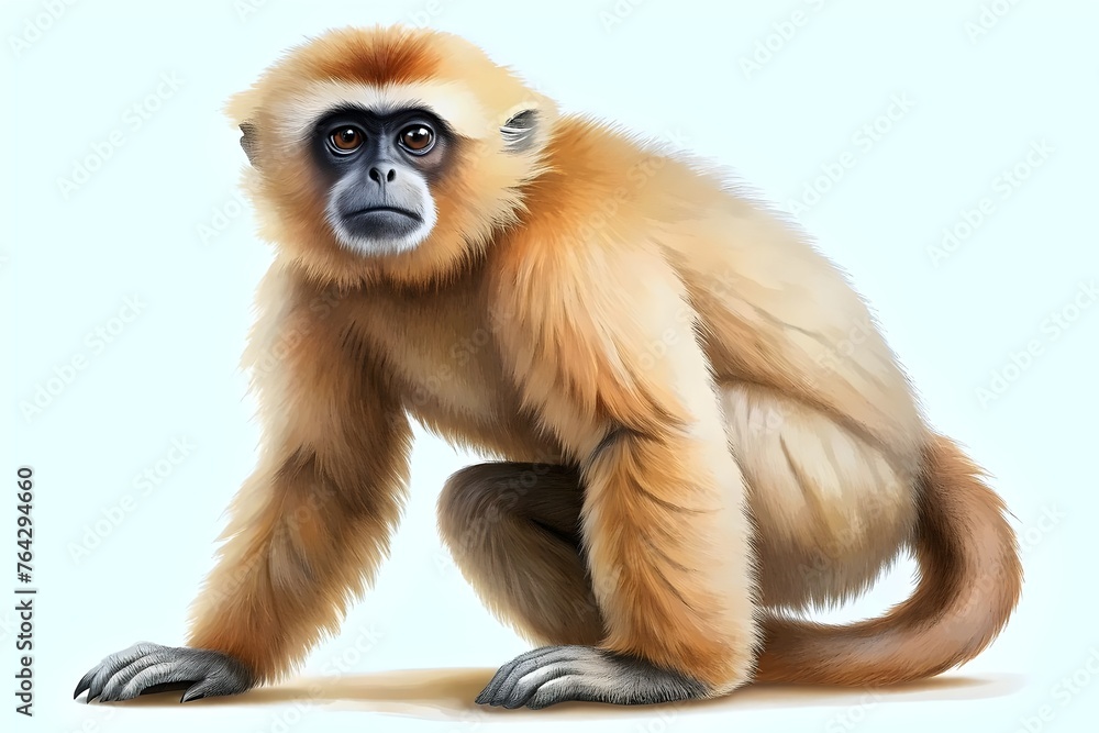 Illustration of a Golden Snub-Nosed Monkey, Gibon Illustration of a Golden Snub-Nosed Monkey, Gibon