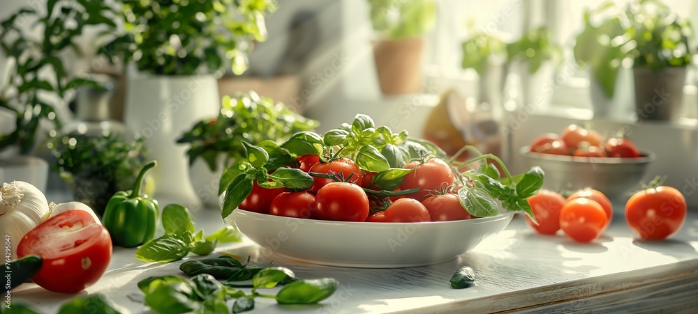 Healthy food organic background Fresh and organic vegetables and fruits on a lively blue surface, showcasing the essence of healthy eating and natural produce Healthy food organic background Fresh and organic vegetables and fruits on a lively blue surface, showcasing the essence of healthy eating and natural produce