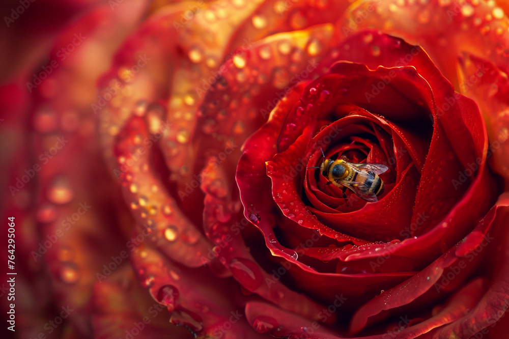 bee on a red peony. bee on a red peony.