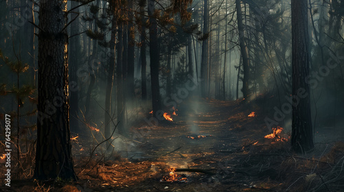 dangerous wildfire in australia fighting bushfire dry woods burning trees firefighting natural disaster concept intense orange flames