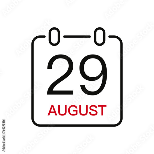 August 29 date on the calendar, vector line stroke icon for user interface. Calendar with date, vector illustration.