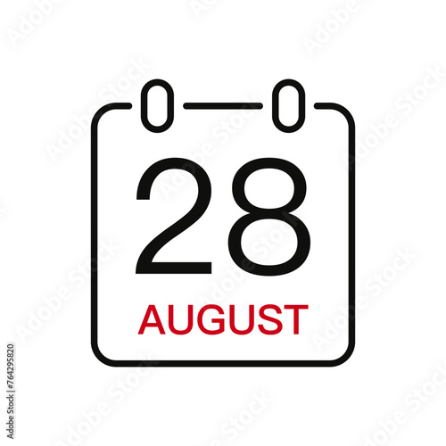 August 28 date on the calendar, vector line stroke icon for user interface. Calendar with date, vector illustration.