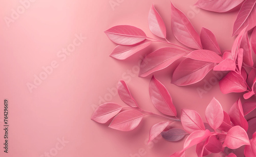 Abstract minimal pink background with pink plant leaves