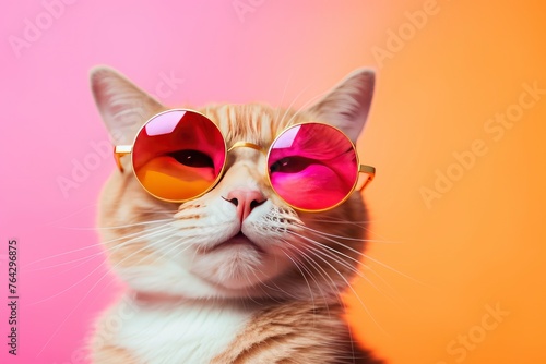 funny smile cat with sunglasses and copy space - generative ai