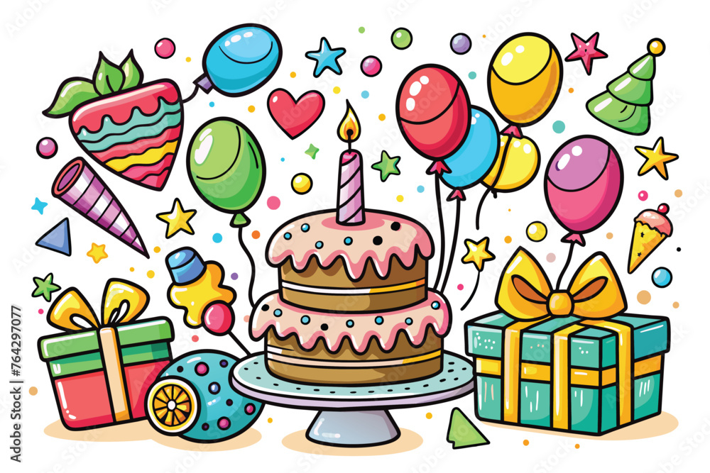 Celebration Doodles are d in black pen and colored in with pale shades of pink, red, green, blue, purple, orange, and yellow - Hearts, flowers, balloons, sparkler, fireworks, cake, cupcake, champagne Celebration Doodles are d in black pen and colored in with pale shades of pink, red, green, blue, purple, orange, and yellow - Hearts, flowers, balloons, sparkler, fireworks, cake, cupcake, champagne