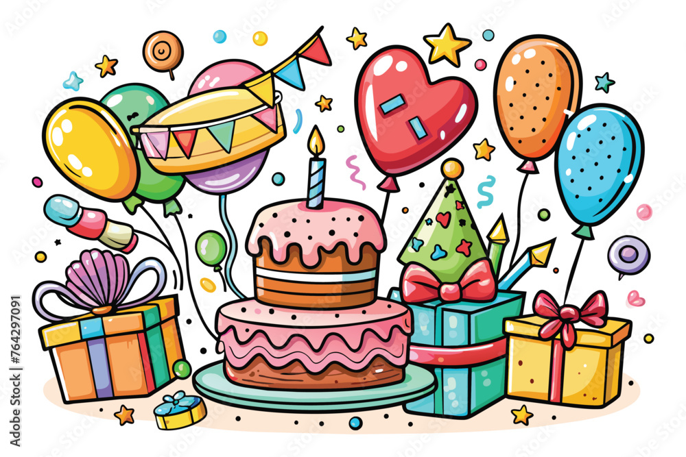 Celebration Doodles are d in black pen and colored in with pale shades of pink, red, green, blue, purple, orange, and yellow - Hearts, flowers, balloons, sparkler, fireworks, cake, cupcake, champagne Celebration Doodles are d in black pen and colored in with pale shades of pink, red, green, blue, purple, orange, and yellow - Hearts, flowers, balloons, sparkler, fireworks, cake, cupcake, champagne