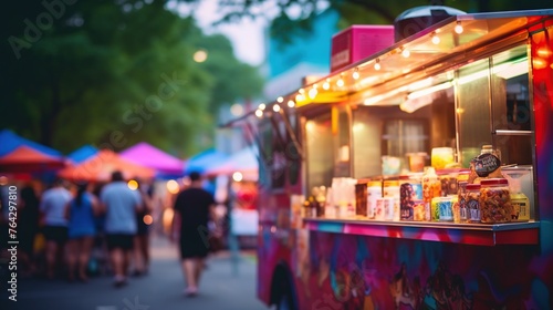 Food truck in the city festival. Selective focus image of business concept background