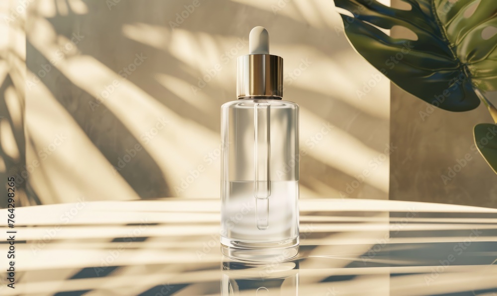 Frosted glass bottle mockup showcasing a luxurious hydrating facial serum with a sleek modern design Frosted glass bottle mockup showcasing a luxurious hydrating facial serum with a sleek modern design
