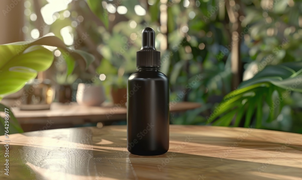 Matte black glass bottle mockup housing a premium quality beard oil enriched with natural oils and vitamins Matte black glass bottle mockup housing a premium quality beard oil enriched with natural oils and vitamins