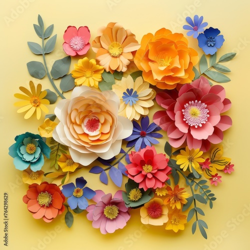 composition of paper flowers style in various colors © Olga