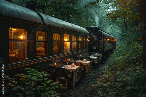 Mystical journey through the enchanted forest by train.