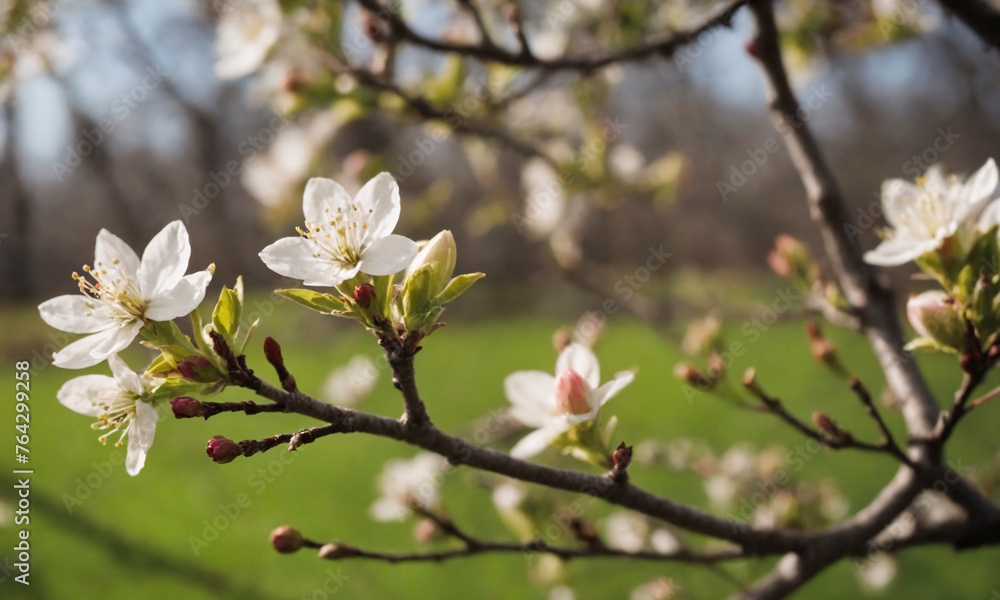 Close Up of a Flower on a Tree Branch. A detailed view of a flower blooming on a tree branch, showcasing vibrant colors and intricate details.