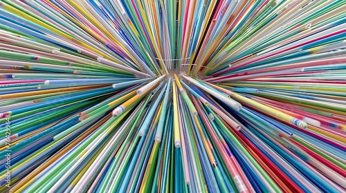 a group of multicolored paper straws arranged in a starburst like pattern on a white background.