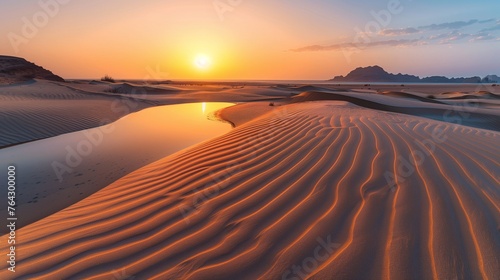 Sunset across the coastal lowlands granitic sand plains, Nature Reserve – NEOM, Saudi Arabia, photo