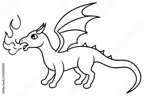 fire spitting dragon line art vector illustration