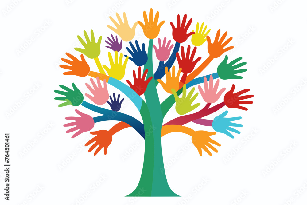 colorful solidarity hand tree vector illustration