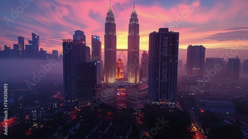 Sun Setting Over City Water