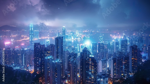 City Night View From Skyscraper