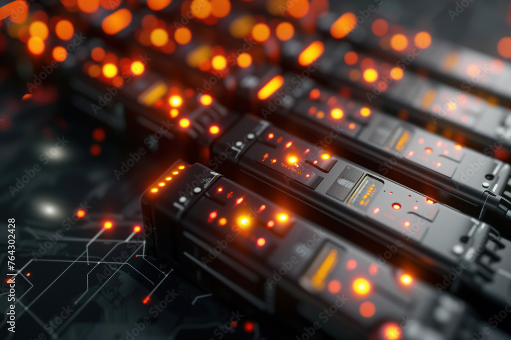 Data center at server room is equipped with many battery modules for backup power. AI Generative Data center at server room is equipped with many battery modules for backup power. AI Generative
