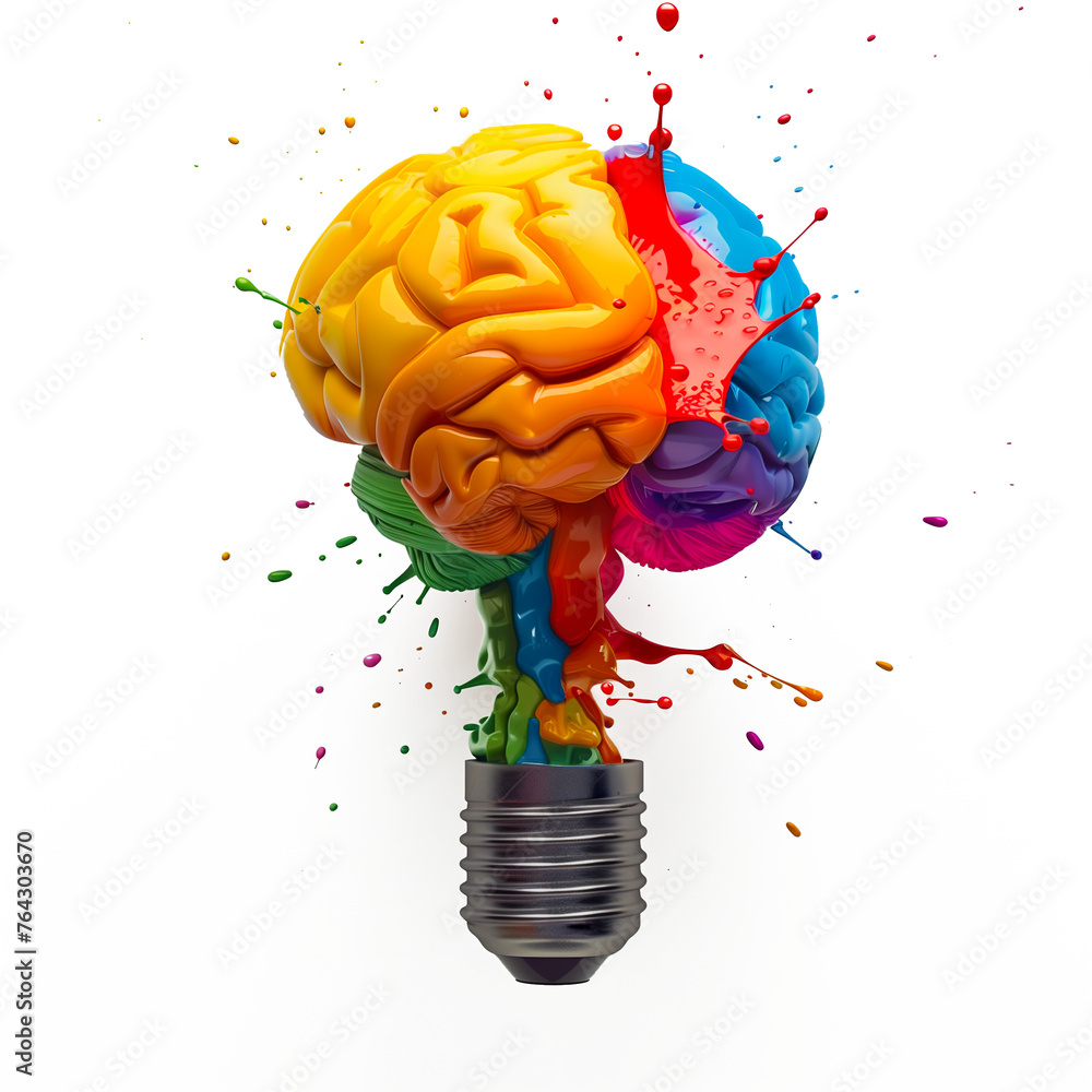 Creative concept of colorful human brain, isolated PNG object - obrazy, fototapety, plakaty 