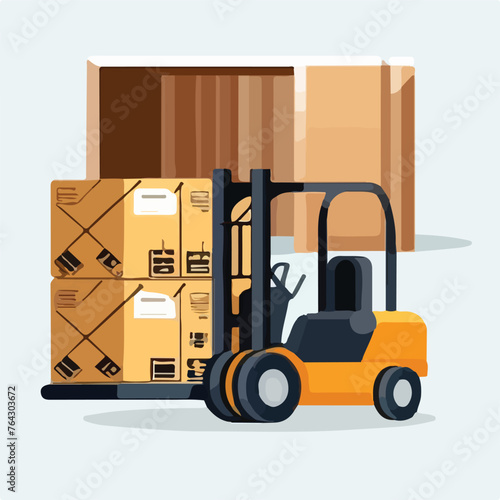 Forklift and boxes on warehouse shelf vector flat v