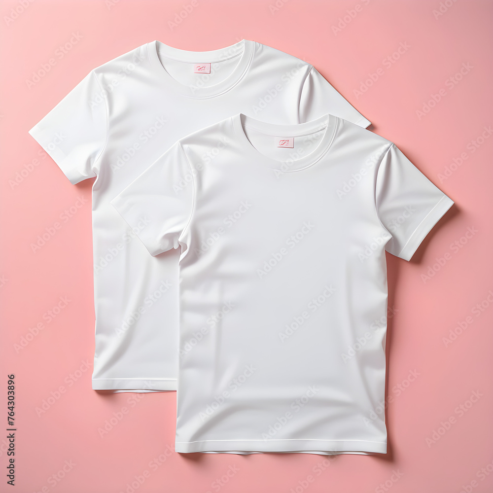 Two Plain White T-Shirts on Pink Background Two Plain White T-Shirts on Pink Background