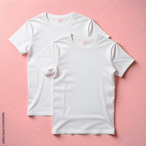Two Plain White T-Shirts on Pink Background