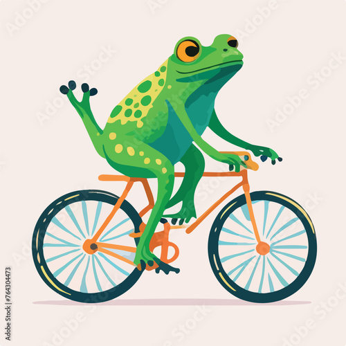 Fototapeta Naklejka Na Ścianę i Meble -  Frog on a bicycle flat vector isolated on white bac