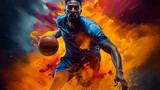 Dynamic basketball player illustration in action, colorful artistic background