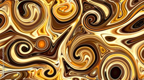 a brown and yellow background with swirls of different shapes and sizes on the top of the image and bottom half of the image.