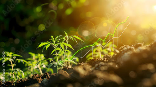 Cannabis plants  with a stock chart line