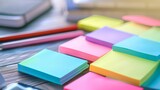 A close-up of pastel-colored sticky notes on a desk  AI generated illustration