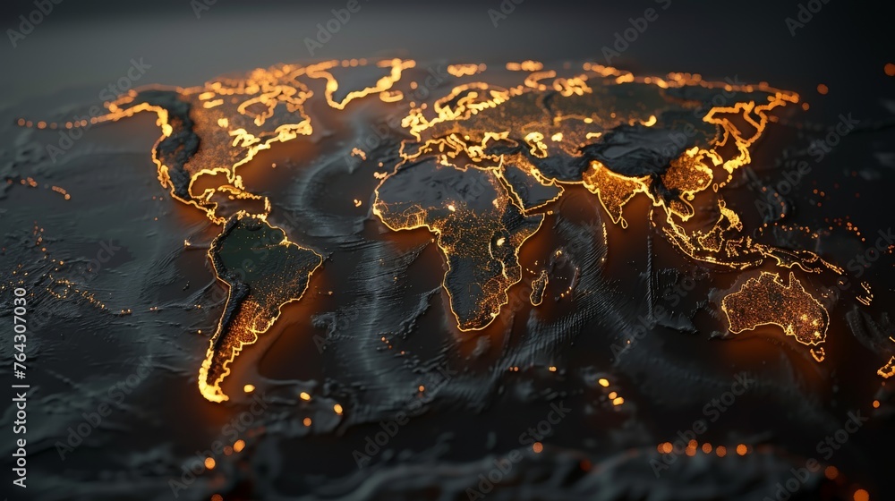 The world map shows China glowing. - obrazy, fototapety, plakaty 