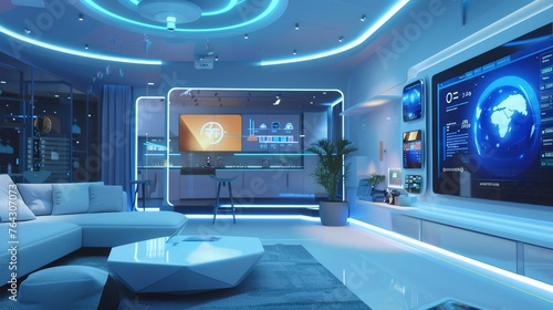 A futuristic smart home showroom showcasing IoT devices and home automation solutions  AI generated illustration photo