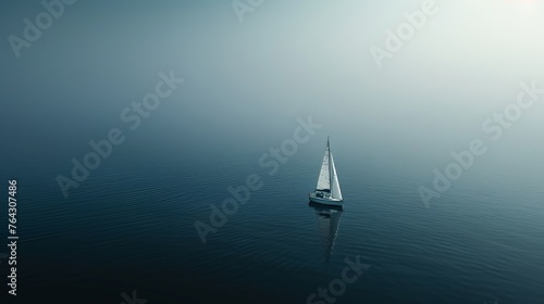 A lone sailboat on calm waters with minimalistic waves AI generated illustration