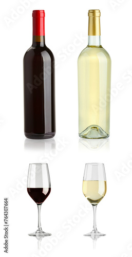 White and red wines isolated on white, set