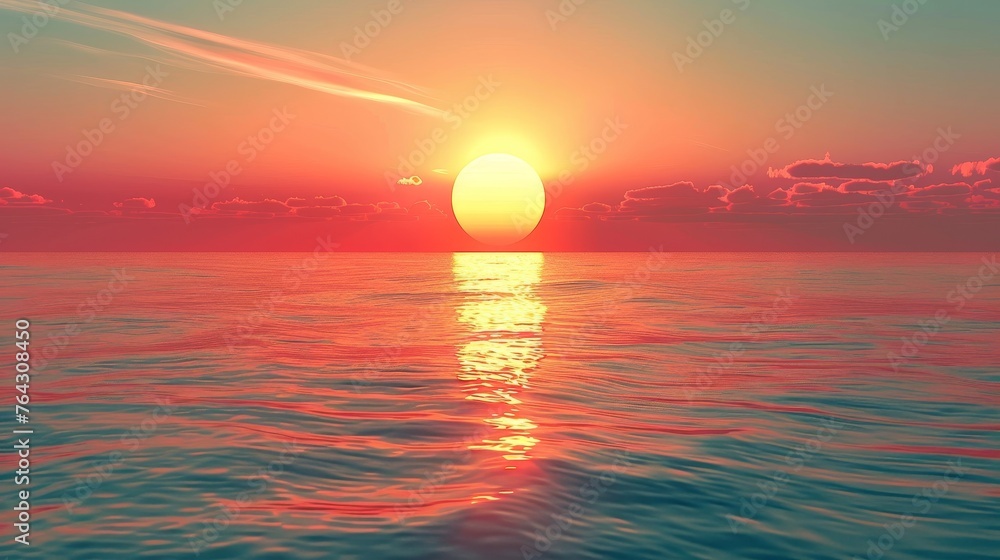 A minimalist sun setting over calm ocean waters AI generated illustration
