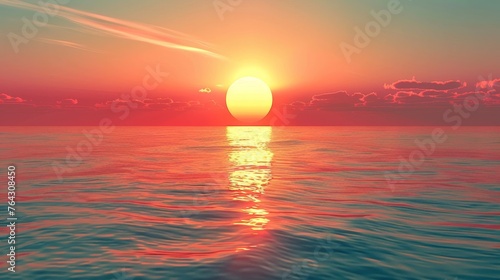 A minimalist sun setting over calm ocean waters AI generated illustration © Olive Studio