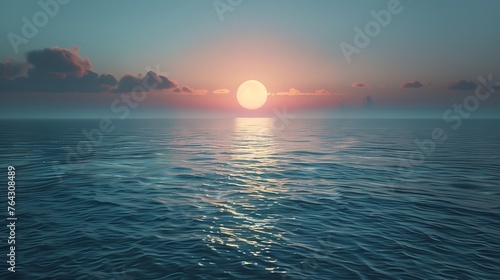 A minimalist sun setting over calm ocean waters AI generated illustration
